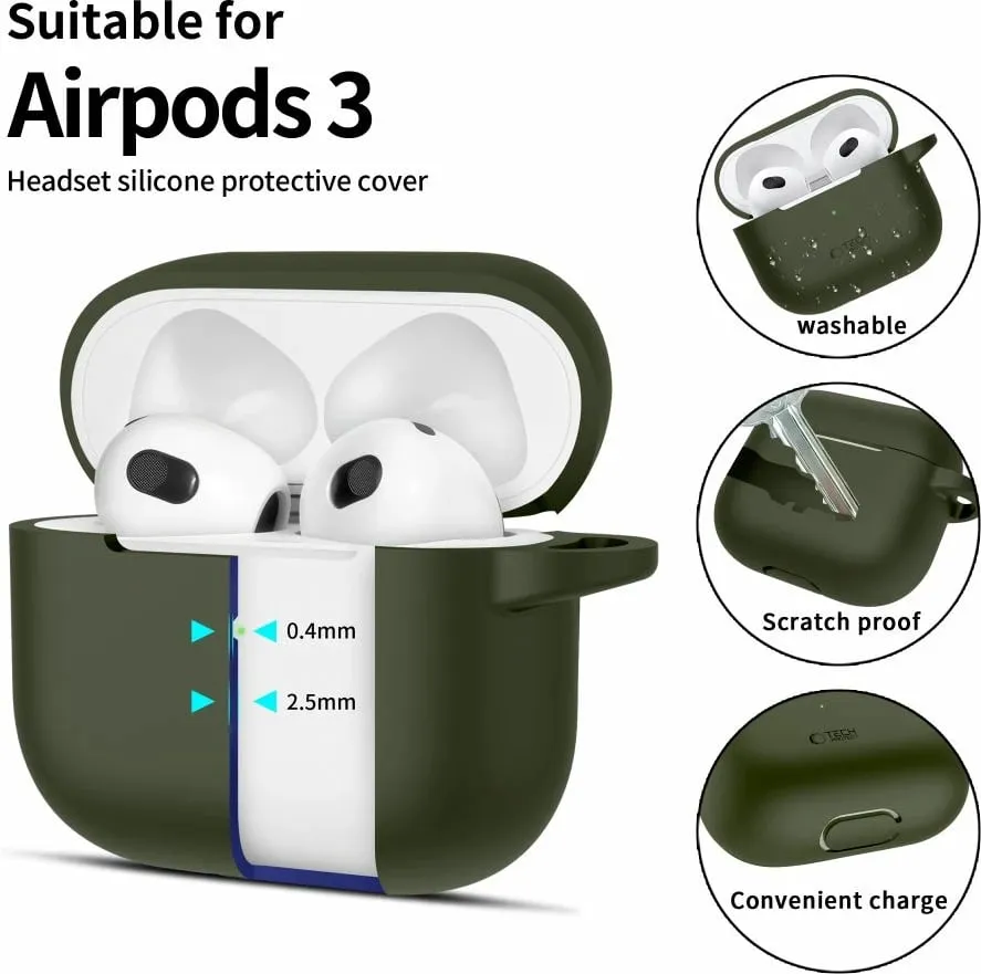 Mbështjellës Tech-Protect për AirPods 3, silikon, me karabiner, Gjelbër - 2