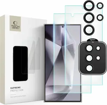Set mbrojtës Tech-Protect Supreme për Samsung Galaxy S24 Ultra, 2x xham i temperuar për ekran / xham i temperuar për kamera