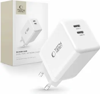 Karikues muri Tech-Protect NC45W-GAN me 2 porta USB-C, 45W, i zi