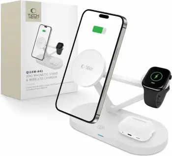 Karikues wireless 3-në-1 Tech-Protect QI15W-A41 me MagSafe për Apple, i zi