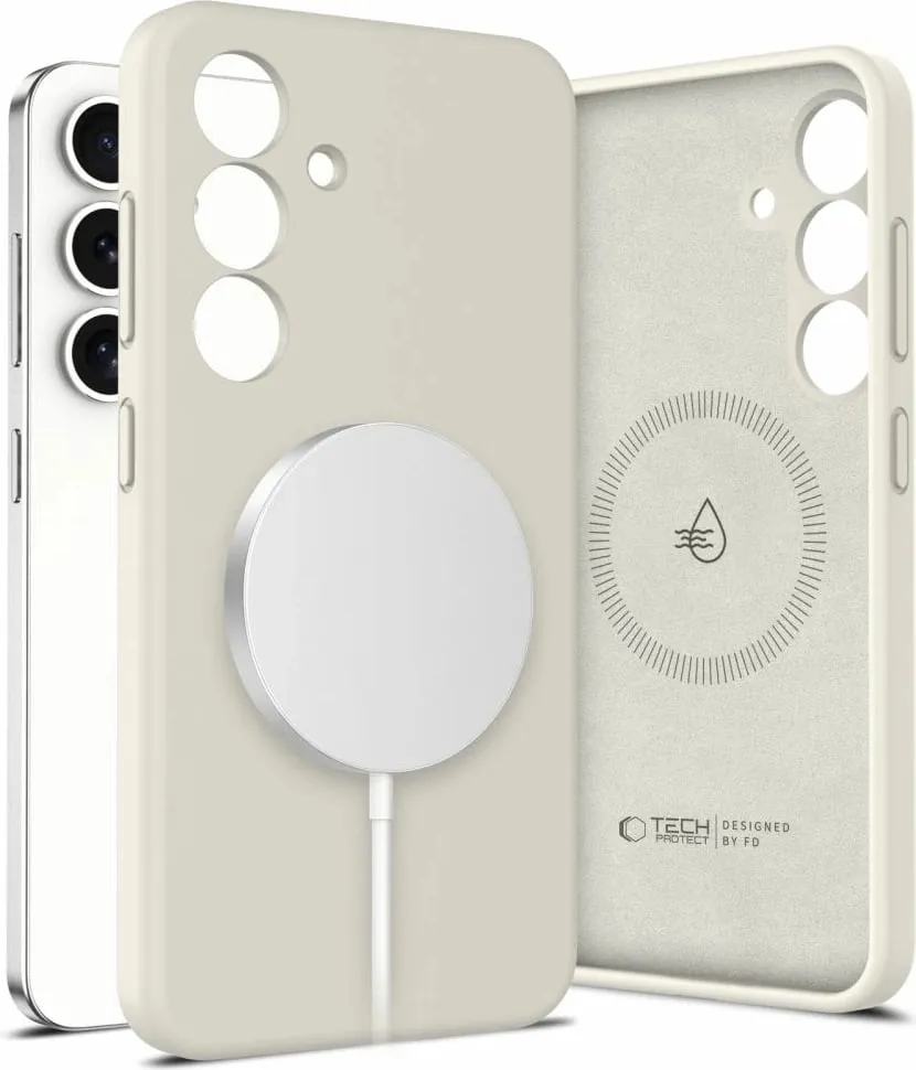 Mbështjellës Tech-Protect Liquid Silicone MagSafe për Samsung Galaxy S25, Bezhe - 1