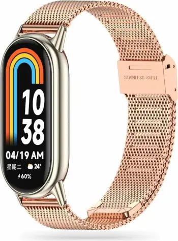 Rrip dore TechProtect Milanese për Xiaomi Smart Band 8 8 NFC, çelik inox, rregullueshëm, gold pink