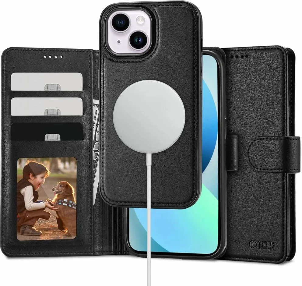 Mbështjellës Tech-Protect Wallet MagSafe për iPhone 13, eko lëkurë, i zi - 1