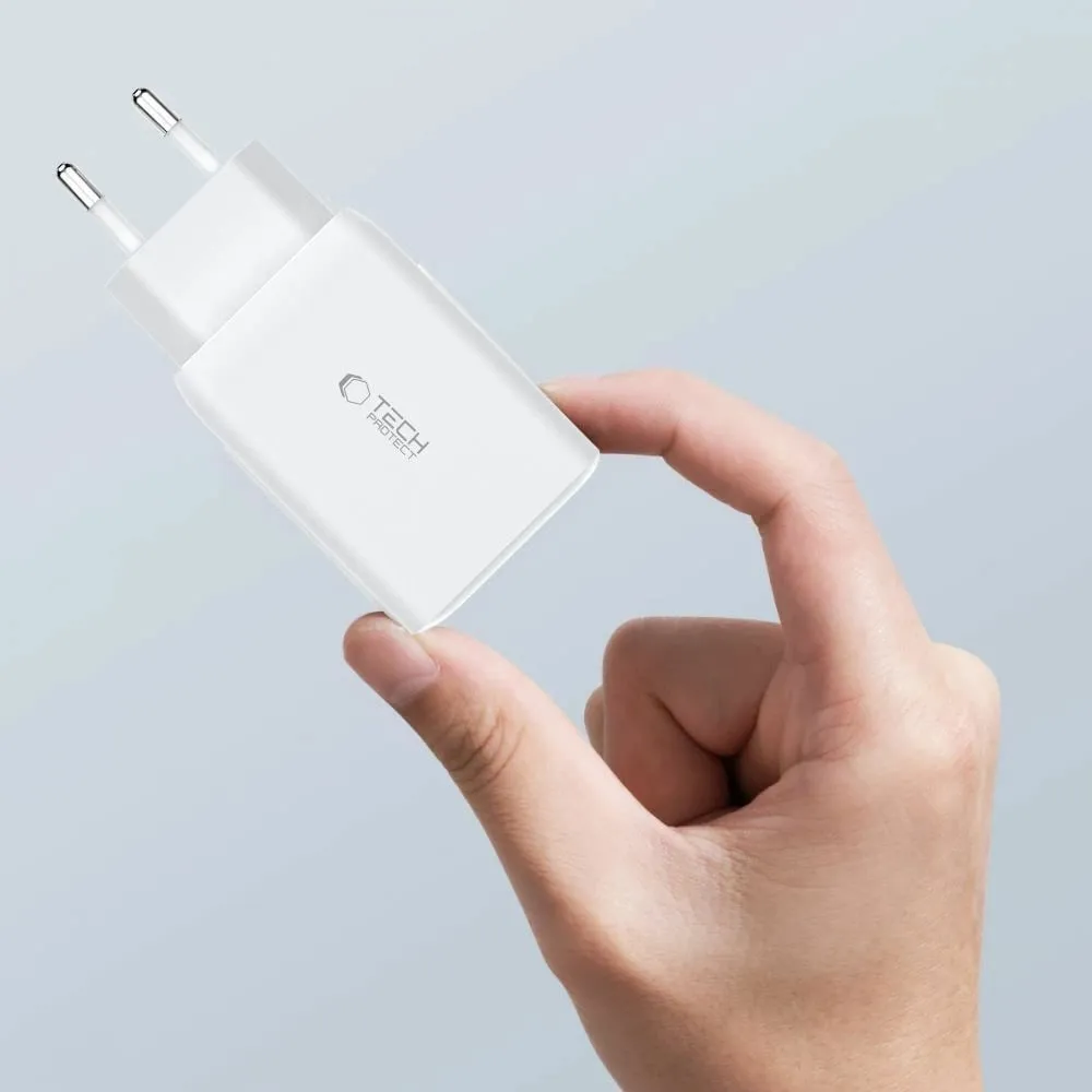 Karikues rrjeti Tech-Protect C65W, 2x USB-C PD 65W / USB-A QC 3.0, Bardhë - 6