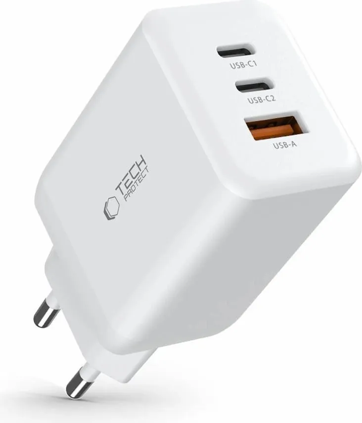 Karikues rrjeti Tech-Protect C65W, 2x USB-C PD 65W / USB-A QC 3.0, Bardhë - 7