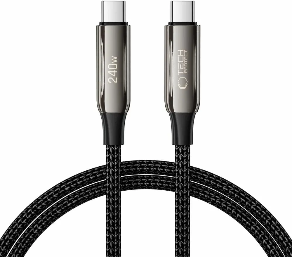 Kabllo USB-C Tech-Protect UB10T Ultraboost, 100cm, 240W, e zezë - 1