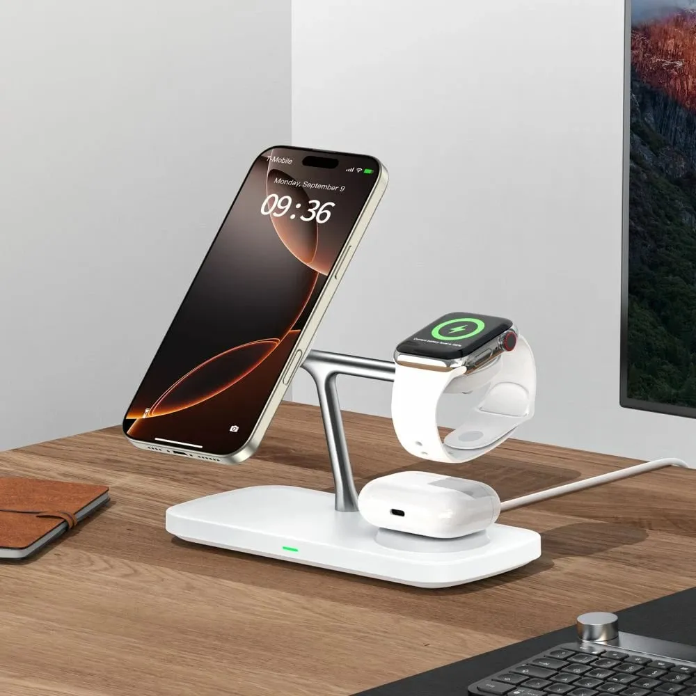 Karikues wireless 3-në-1 Tech-Protect QI15W-A45 me MagSafe, për Apple, Bardhë - 7
