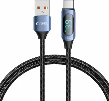 Kabllo Tech-Protect UltraBoost me ekran LED, USB-C / USB-A, 66W, 1m, Blu