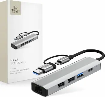 Adapter HUB Tech-Protect HB03 5in1, USB-C/USB-A, RJ45, Gri
