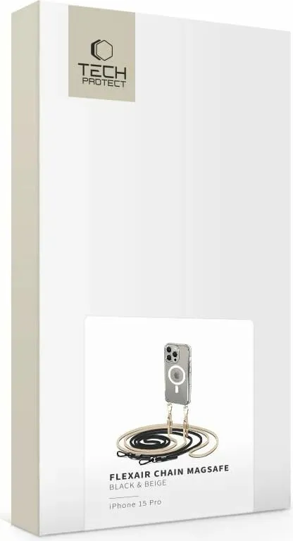 Mbështjellës Tech-Protect FlexAir Chain me MagSafe për iPhone 15 Pro, Zi/Bezhë, set me rrip - 5