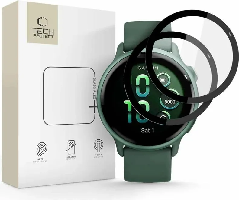 Mbrojtës xhami Tech-Protect Glass Flex+ për Garmin Vivoactive 6, 2 copë, Zi - 1