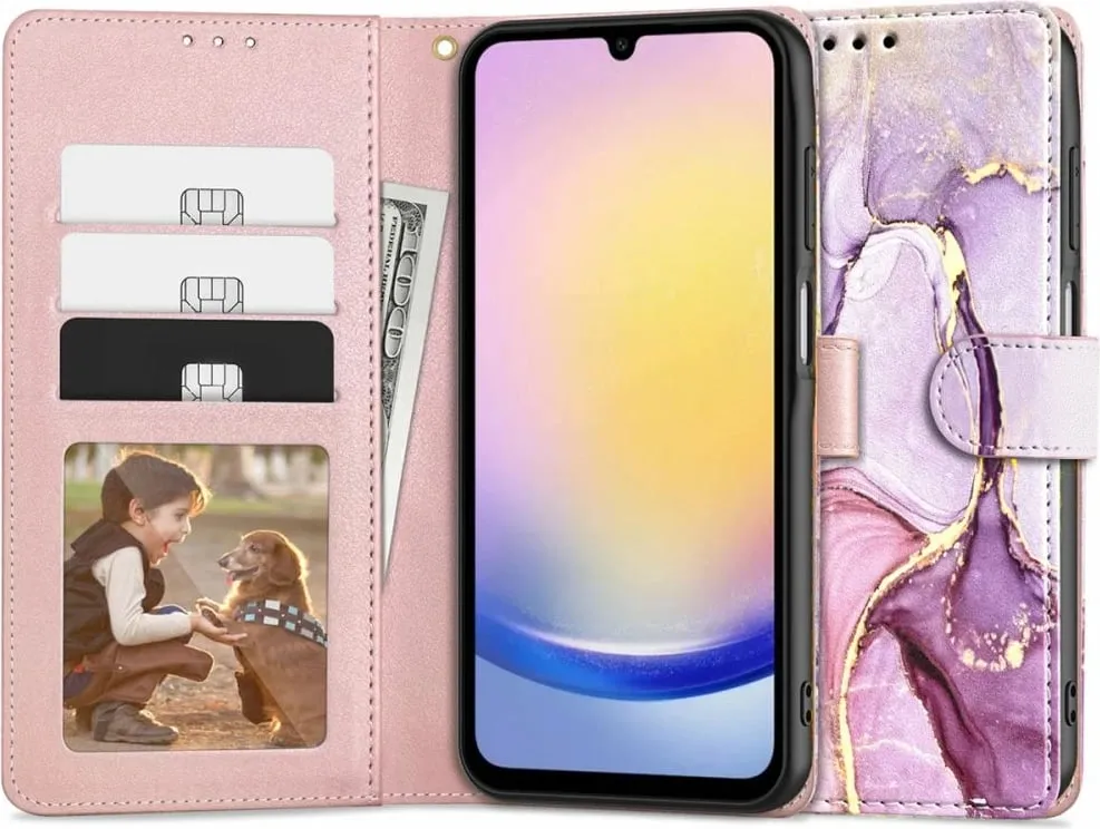 Mbështjellës Tech-Protect Wallet për Samsung Galaxy A25 5G, mermer rozë-vjollcë - 1