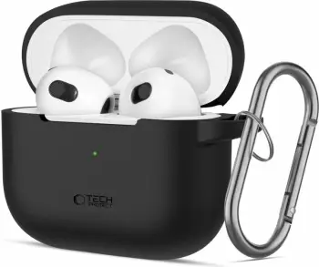 Mbështjellës Tech-Protect për AirPods 3, silikon, me karabinë, i zi