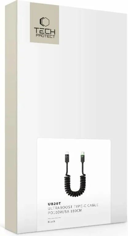 Kabllo USB-C Tech-Protect UB20T Ultraboost, 180cm, 100W, e zezë - 7