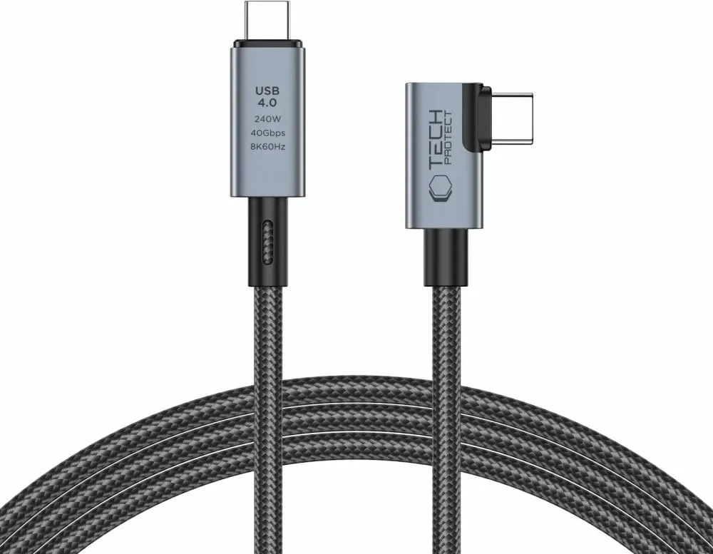 Kabllo USB-C Tech-Protect UltraBoost Max L, USB 4.0, 1.5m, 240W, Gri - 1