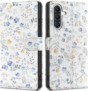 Mbështjellës Tech-Protect Wallet për Samsung Galaxy A36 5G, Lule të bardha