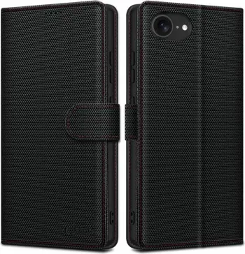 Mbështjellës Tech-Protect Wallet RS për iPhone 16e, eko-lëkurë, e zezë/kuqe