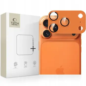 Mburojë kamerë Tech-Protect Camfull Fit+ për iPhone 17 Pro Max, xham i temperuar, 1 copë, portokalli Cosmic