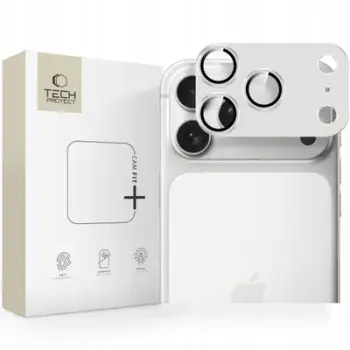 Mbrojtëse kamerë Tech-Protect Camfull Fit+, Apple iPhone 17 Pro Max, xham i fortifikuar, argjendtë