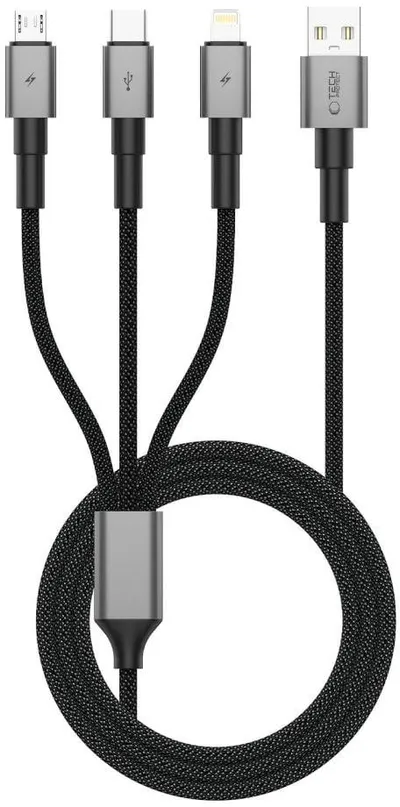 Kabllo karikimi Tech-Protect UltraBoost DNA 3in1, USB C Micro USB Lightning, 120cm, gri - 1