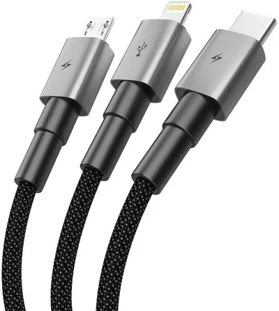 Kabllo karikimi Tech-Protect UltraBoost DNA 3in1, USB C Micro USB Lightning, 120cm, gri - 2