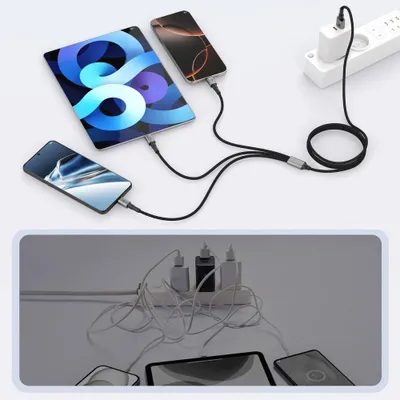 Kabllo karikimi Tech-Protect UltraBoost DNA 3in1, USB C Micro USB Lightning, 120cm, gri - 3