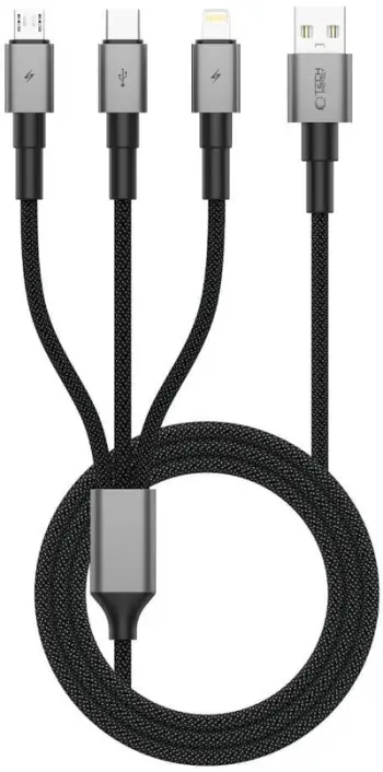 Kabllo karikimi Tech-Protect UltraBoost DNA 3in1, USB C Micro USB Lightning, 120cm, gri