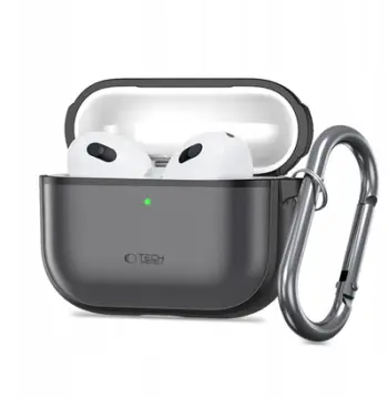 Mbulesë mbrojtëse Tech-Protect Magmat për Apple AirPods Pro 3, TPU dhe polikarbonat, me karabinë, e zezë mat