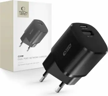 Karikues muri Tech-Protect THP1555, 1x USB-A, 1x USB-C, 3A, i bardhë