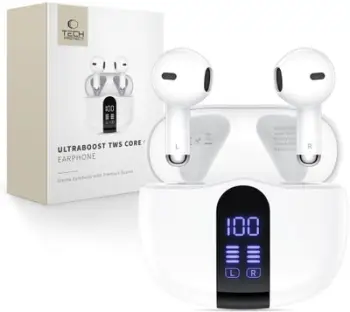 Kufje TWS Tech-Protect UltraBoost Core G2, Bluetooth 5.4, 2h bateri, të bardha