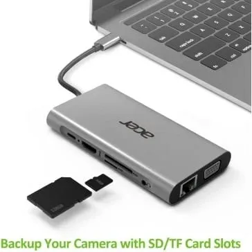 Docking station Acer HP.DSCAB.002, USB Type-C, Argjend - 1