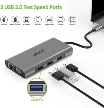 Docking station Acer HP.DSCAB.002, USB Type-C, Argjend - 6