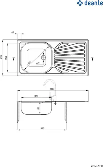 Lavaman me kullues Deante Techno 1-tas, 860 x 435 mm, çelik