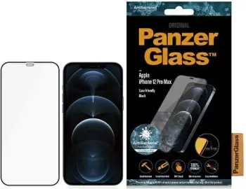 Xham mbrojtës PanzerGlass Edge-to-Edge për Apple iPhone 12 Pro Max 6.7", antibakterial, 0.4mm, me kornizë të zezë