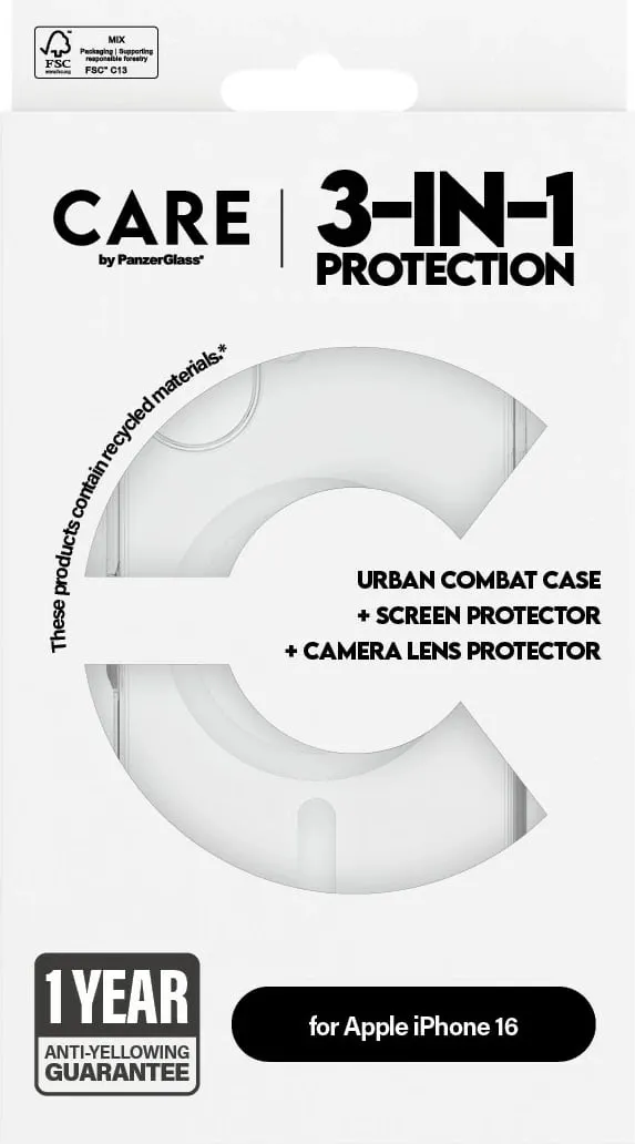 Mbështjellës PanzerGlass CARE Flagship 3-in-1 për iPhone 16, transparent - 3