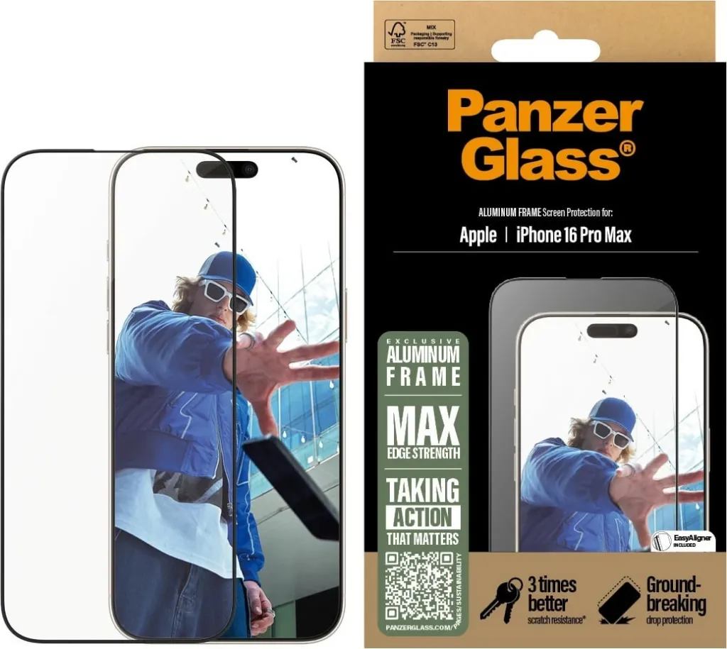 Mbrojtës ekrani PanzerGlass për iPhone 16 Pro Max, kornizë alumini - 2
