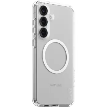 Aksesorë për telefon CARE Flagship / Protective Case with White QI ring / Galaxy S25 Plus – Tejdukshme
