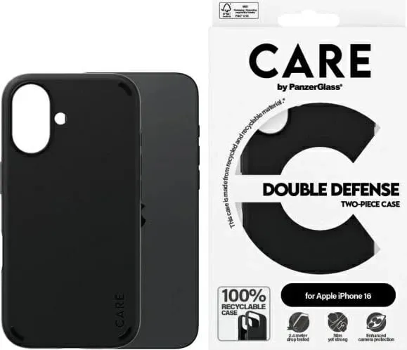 Mbështjellës PanzerGlass CARE Case Feature Double Defence, iPhone 16, i zi - 1