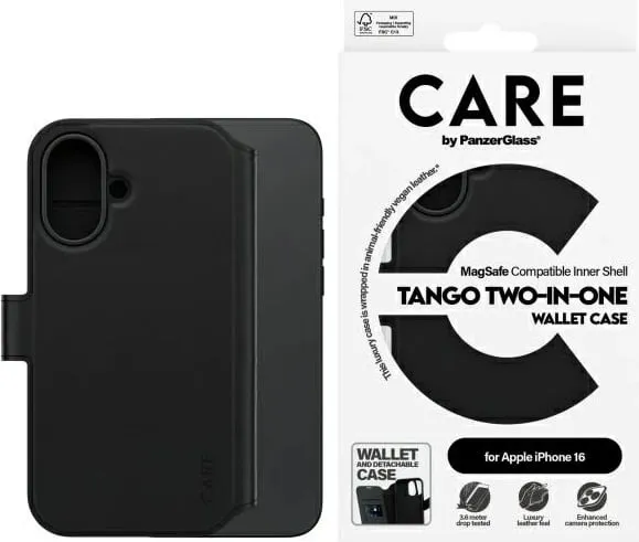 Mbështjellës PanzerGlass CARE Tango 2in1 Wallet MagSafe për iPhone 16 Plus, Zi - 1