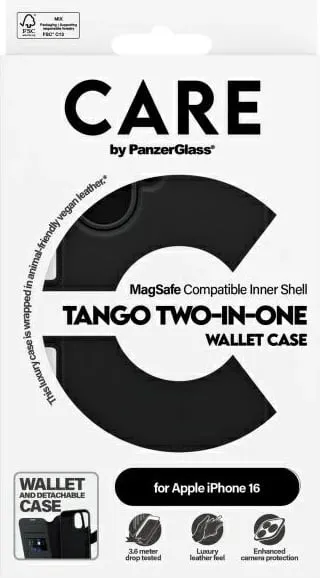 Mbështjellës PanzerGlass CARE Tango 2in1 Wallet MagSafe për iPhone 16 Plus, Zi - 4