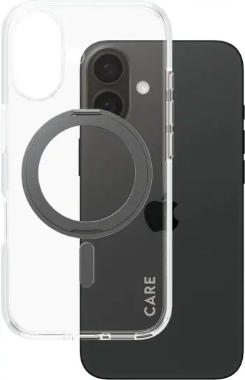 Mbështjellës PanzerGlass CARE Case, MagSAFE, kickstand argjendtë, për iPhone 16, transparent