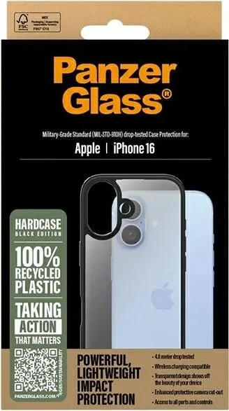 Mbështjellës PanzerGlass HardCase për iPhone 16, transparent, kornizë e zezë - 3