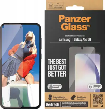 Mbrojtëse ekrani PanzerGlass Samsung Galaxy A55 5G, xham i temperuar, Ultra Wide Fit, transparent