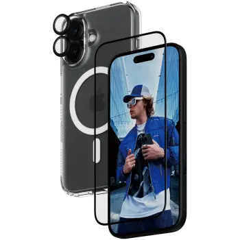 Mbështjellës PanzerGlass 3in1 për iPhone 16 6.1", hardcase transparent + mbrojtës ekrani + mbrojtës lente