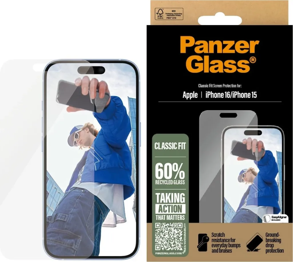 Mbrojtës ekrani PanzerGlass për iPhone 16, Classic Fit, transparent - 2
