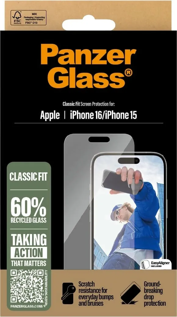 Mbrojtës ekrani PanzerGlass për iPhone 16, Classic Fit, transparent - 3