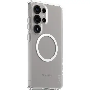 Aksesorë për telefon CARE Flagship / Protective Case with White QI ring / Galaxy S25 Ultra – Tejdukshme