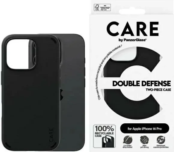 Mbështjellës PanzerGlass CARE Case Double Defence për iPhone 16 Pro, zi - 1