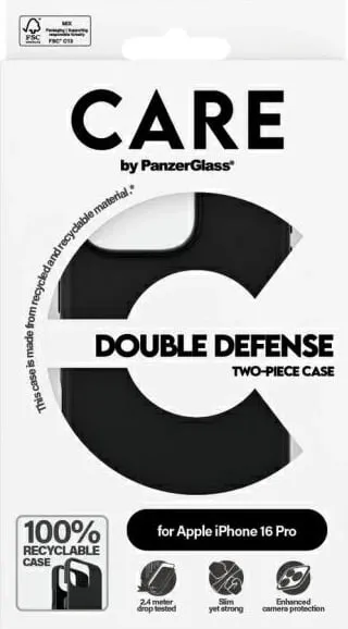 Mbështjellës PanzerGlass CARE Case Double Defence për iPhone 16 Pro, zi - 2
