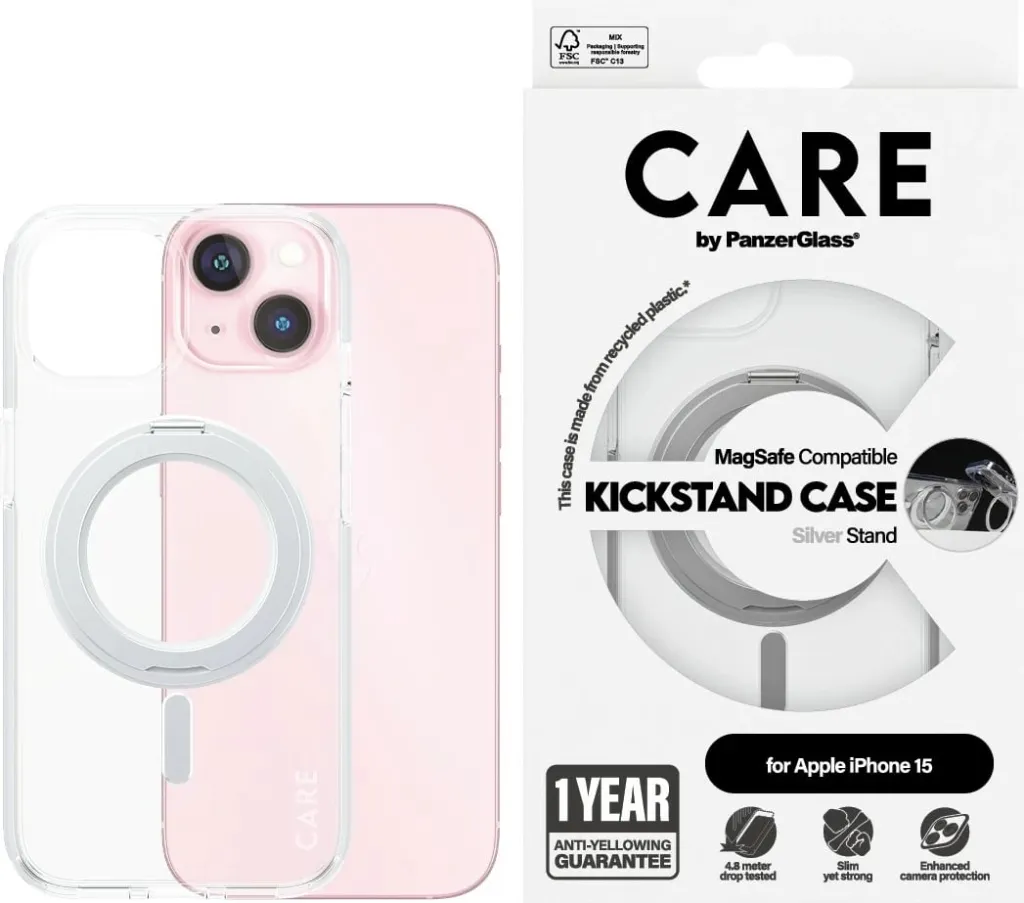 Mbështjellës PanzerGlass CARE Case me kickstand & MagSafe për iPhone 15 Pro, transparent - 2